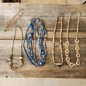 Bundle‎ Lot Vintage Long Wood Necklace Wooden Beaded